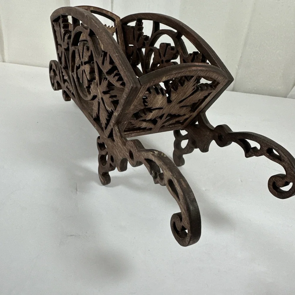 Hand Made Scrollwork Wooden Wheelbarrow Figurine 11